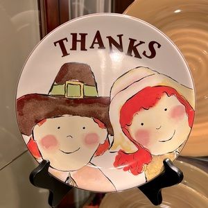 ❤️3/$25 8” Cute Boy & Girl Pilgrim Decorative Plate Thanksgiving Farmhouse Fall